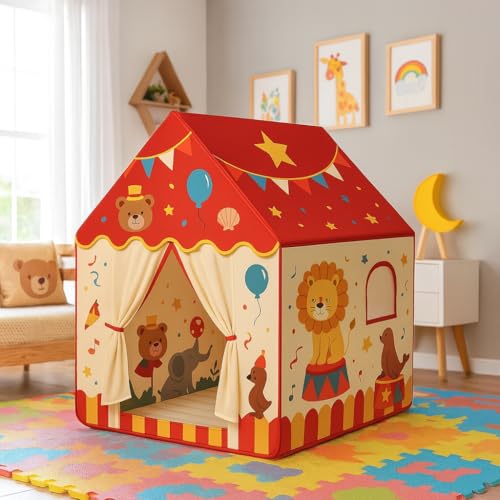 Image of XEMOX, Light Weight Kids Play Tent House - Fun, Foldable, and Durable for Indoor & Outdoor Toys for 3 to 10 Year Old Kids (Circus Home)
