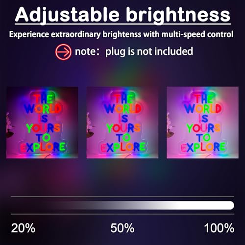 Image of The World Is Yours To Explore LED Neon Sign, Inspirational Travel Quote Neon Lights for Wall Decor, Classroom, Bedroom, Office, Study Room, Adventure, Party, Gifts for Travelers and Students