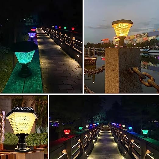 Image of Lexton Solar Gate Light Solor Powered, ABS Plastic Outdoor Gate Light 10 W Led Power, 2 W Brightness Tricolor+RGB Lamp with Remote (RGB, 10W, Pack of 1)