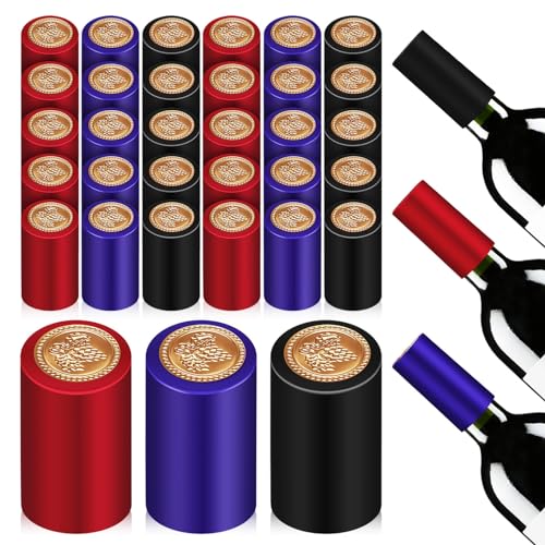 NUOBESTY 150pcs PVC Heat Shrink Capsules, 3 Colors Wine Shrink Wine Bottle Shrink Caps Wine Bottle Corks Capsules Bottle Shrink Top Cover for Wine Cellars Home