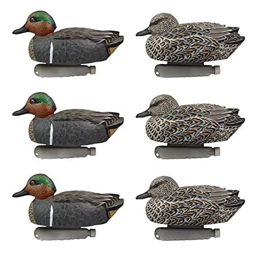Cupped Waterfowl Duck Decoys, Extremely Realistic 6-Pack of Duck Floater Decoys with Weighted Keels, Great for Waterfowl Hunting, Teal Duck Decoy