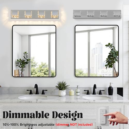 Image of 4-Light Bathroom Light Fixtures,Modern Crystal Bathroom Vanity Lights Fixture Over Mirror, Crystal 4 Lights Wall Sconce for Mirror Bedroom, Living Room