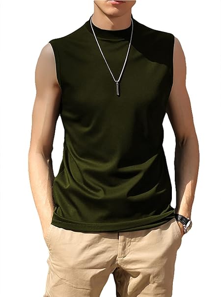 Amazon Shandaoタンクトップ メンズ ノースリーブ シャツ トレーニング 無地 Tシャツ ハイネック 綿100 柔らかい スポーツウェア ジム カジュアル 袖なし インナー 大きいサイズ 夏 Tシャツ カットソー 通販