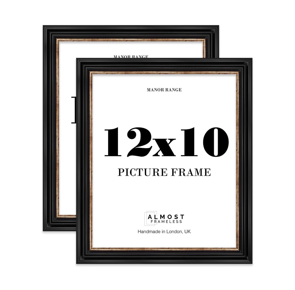 12x10 Picture Frame, Display 12x10 Pictures (25.4 x 30.5cm) - Black & Gold Classic 42mm Edge Frame for Home Décor - 2 Pack
