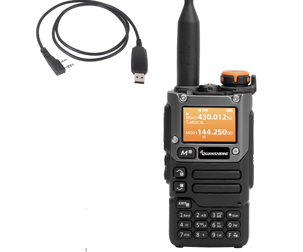 QUANSHENG UVK5 (8) AM/FM/DTMF Walkie-Talkie 200 Canali Banda Prosciutto 5W Portatile a Due Vie Radio con Display LCD FM Frequenza di Replica VOX W/USB Cavo di Programmazione