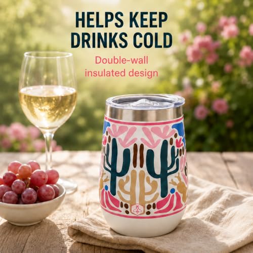 Image of Biddlebee 12 oz Insulated Stemless Wine Tumblers with Lids, Set of 2 | Stainless steel, keeps drinks hot or cold for hours; unbreakable outdoor and travel wine glasses; gift for women, birthday