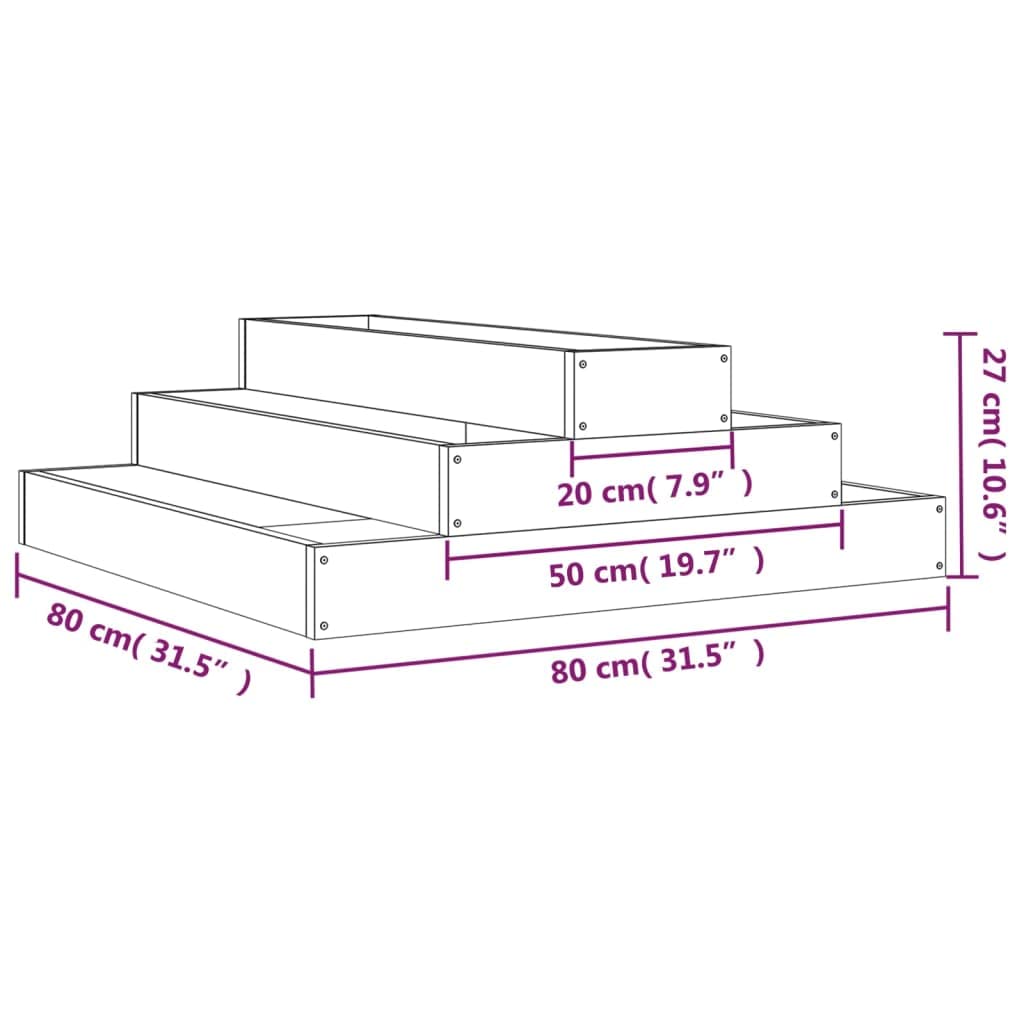 Bancal elevado de 80 x 80 x 27 cm de pino macizo blanco, diseño de escaleras para balcón y jardín, robusta maceta con escalones para verduras y hierbas