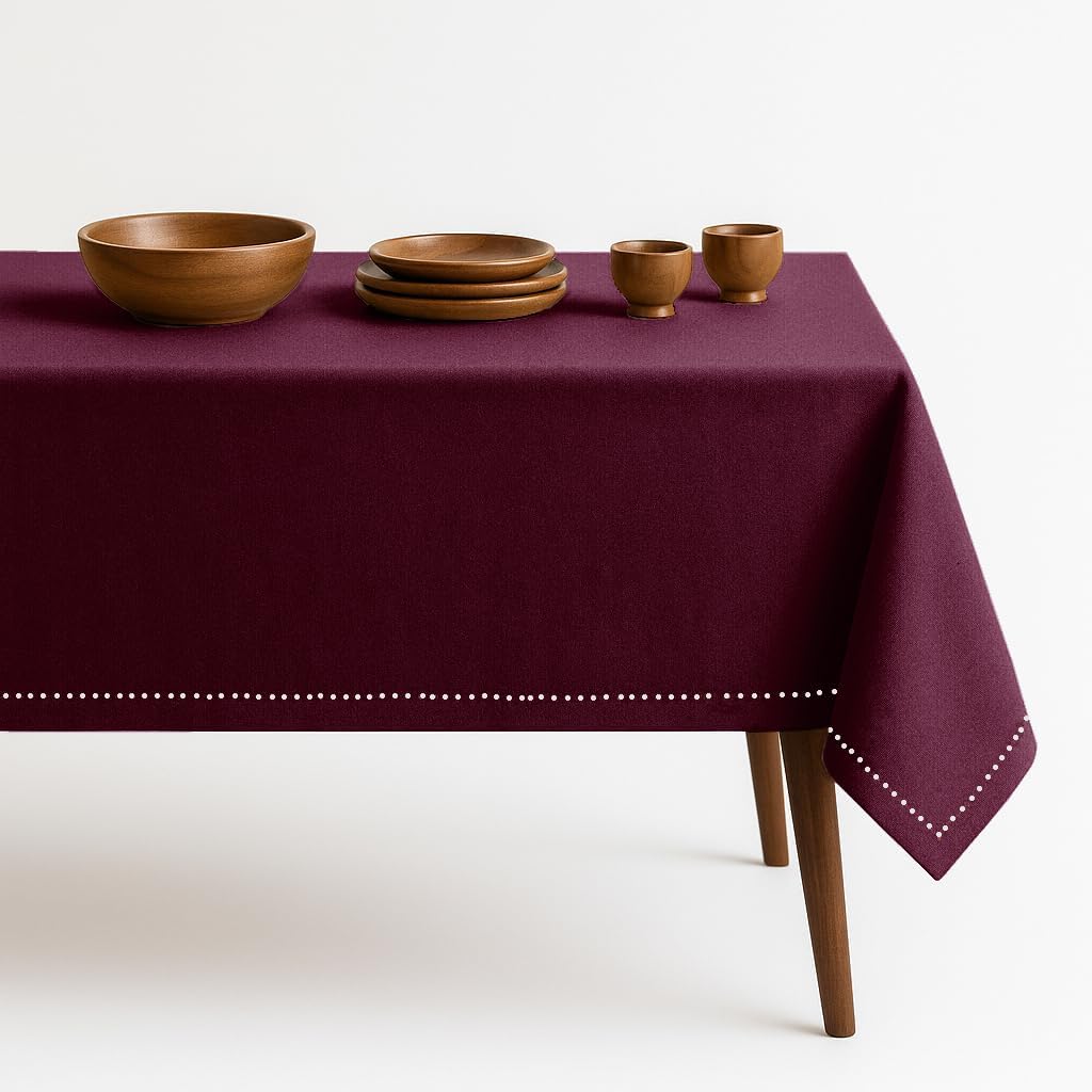 Burgundy Wine Tablecloth, 100% Cotton, 60x84 Inch, Fits 6-8 Seats, Soft, Washable, Wrinkle Resistant, Rectangle Dining Table Cover for Anniversaries, Decor, Holiday, Dinner, Events