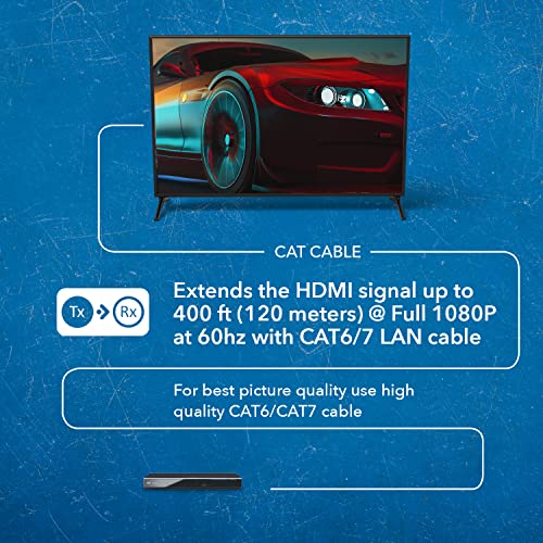 Image of OREI 1x4 HDMI Extender Splitter Over Single Cable CAT6 /7 1080P with IR Remote EDID Management - Up to 400 Ft - Loop Out - Low Latency Black