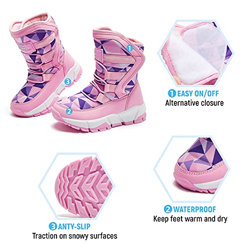 HOBIBEAR Girls Winter Snow Boots Waterproof Outdoor Warm Faux Fur Lined Shoes with Strap (Pink/Purple,9 Toddler) - Thumbnail 2