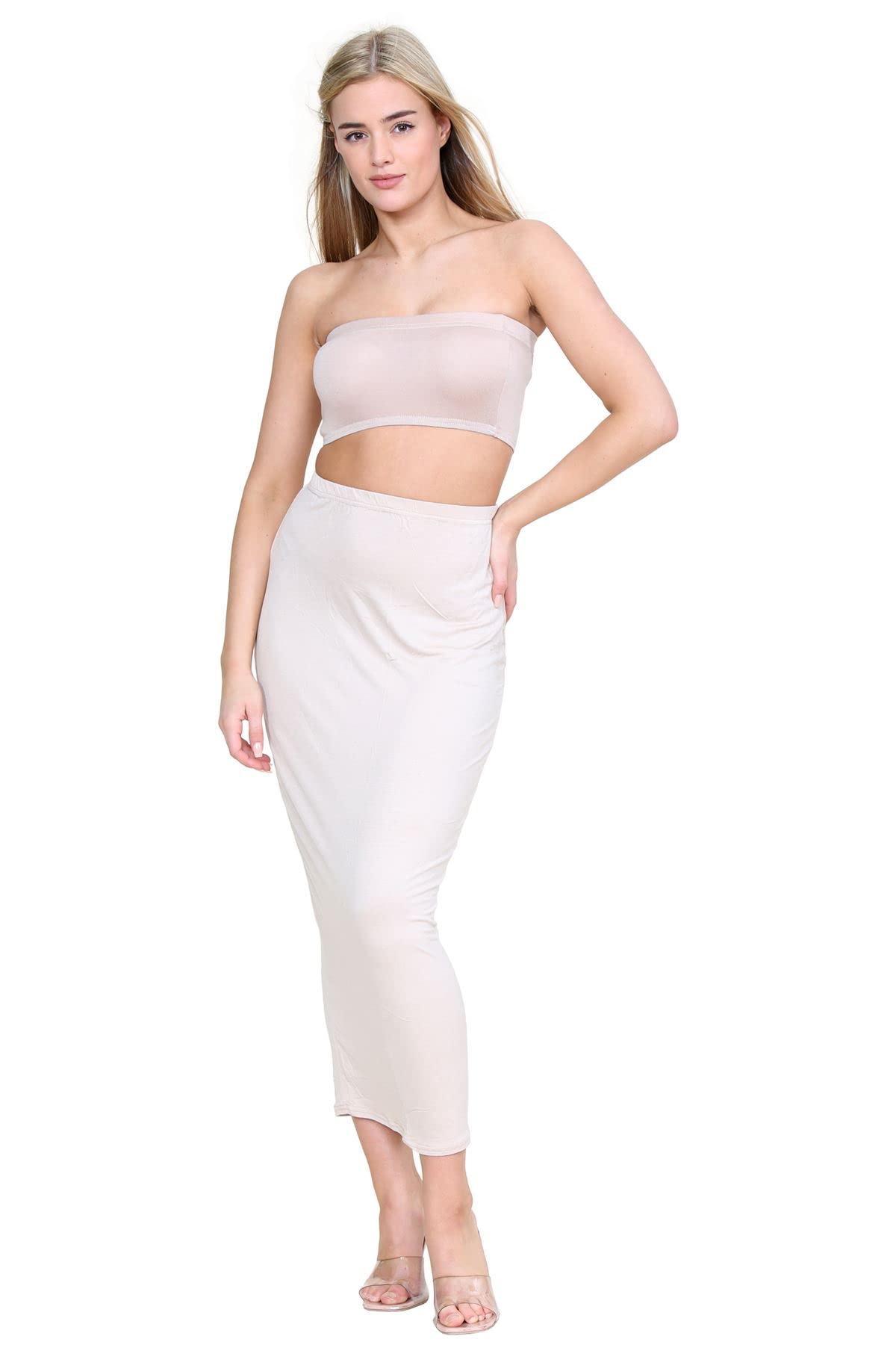 Hamishkane Women's Stone Hamishkane® Skirts Elasticated Waist, Casual Summer Midaxi Skirts Uk, Plain Bodycon Tube Maxi Skirts, Soft Jersey, Midi Skirt Long Pencil Skirt