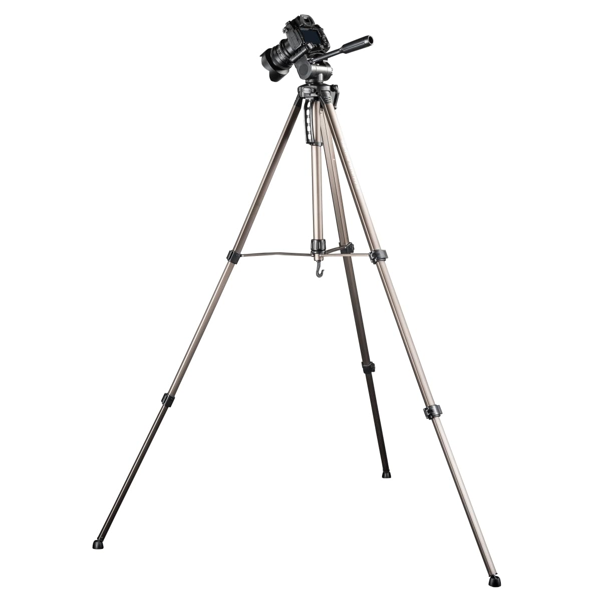 Mantona Basic Travel Pro III - Treppiede grande e leggero in alluminio a tre zampe con piastra a sgancio rapido, altezza 55-146 cm, portata 3 kg, leggero 1,07 kg, bronzo con custodia