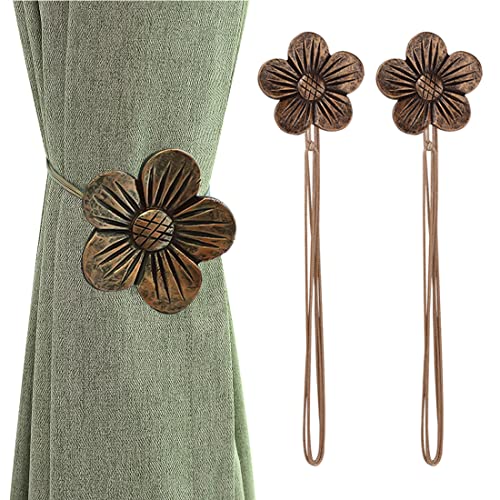 Lewondr Magnética Cortina Hebilla, Abrazaderas Imán de Flores de Resina para Cortinas sin Perforaciones, Hebilla Cortina con Banda de La Ventimia Decorativa Accesorios para Hogar Cafetería - Marrón