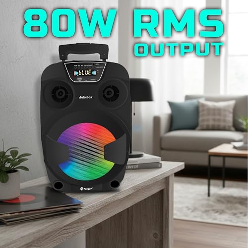 Image of Target TT-PSI-830 8-inch Trolley Karaoke Speaker System with 2 Wireless Microphones, 80W RMS Output, Built-in Rechargeable Battery, LED Display, RGB Lights, Media Control Panel