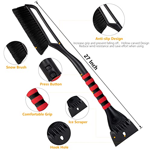 Foval 27" Ice Scraper Snow Brush (2 Pack), Wider Snow Scraper(4.73" Width) Snow Removal Car Brush With Comfortable Foam Grip For Cars, Trucks, Suvs, Windshield, Window - Winter Tool(Black) #TOP4
