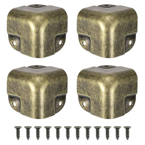 Image of uxcell 4 Pcs Decorative Box Corner Cover, 37mm Metal Edge Guard, Furniture Corner Edges Protector, Bronze