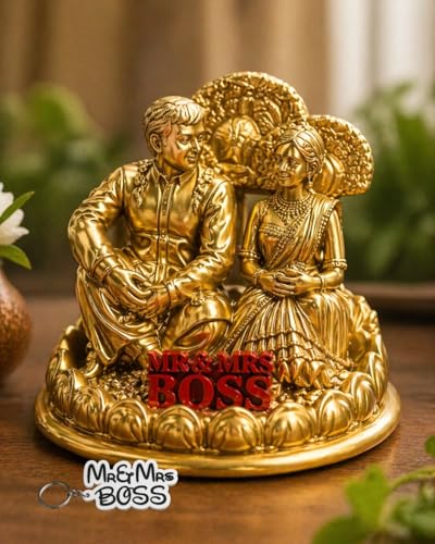 Image of Customized 3D Couple Statue from Photo | Wedding Personalized Miniature Figurine + Free Name Keychain (Gloden, 20 CM)