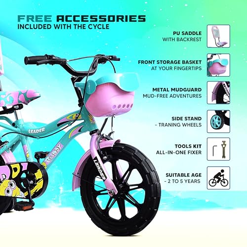 Leader Buddy Kids Cycle 14T with Training Wheels (SEMI-Assembled) for Boys and Girls Ideal for Age Group 2-5 Years | Frame: 8 Inches (14T, Sea Green_Light Pink) 7 51HtUpbFwDL