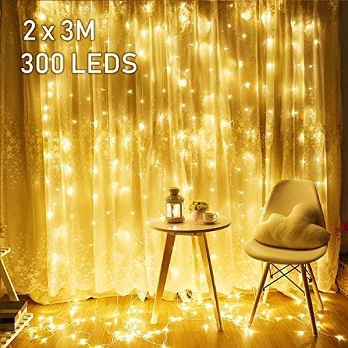 Avoalre Cortina de Luces Navidad 2 * 3M 300LED Luces Navidad 8 Modos Función de Memoria y Tándem, Impermeable IP44 para Exterior Interior Ventana Escaparate Fiesta, Blanco Cálido