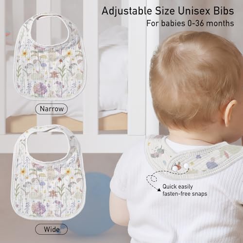 Image of Muslin Bibs for Baby Girl, Adjustable Fit for Drooling and Teething Toddler | 8Pk, 100% Cotton Surface & Multi-Layer Absorbent Core, Shrink-resistant & Fade-Proof, Gentle on Sensitive Newborn skin