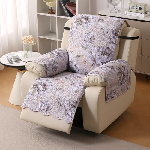 Image of HOKIPO Quilted Recliner Cover Mat for 1 Seater, Dusty Lavender Floral