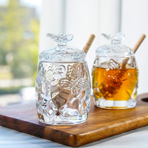 H&D HYALINE & DORA Clear Crystal Honey Jar with Dipper and Lid, Honey Bee Pot, 4.5oz Glass Honey Pot for Home Kitchen - Image 3