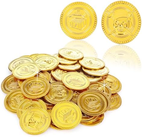KarneLux Goldmünzen 100er Pack - Deko Goldmünzen zur Schatzsuche auf Piratengeburtstag - Mitgebsel für Kinder