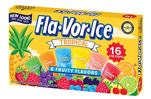 Fla-Vor-Ice Freezer Pops, Fat Free Ice Pops, Tropical Flavors (12 Boxes, 16 - 1.5 oz pops per box)