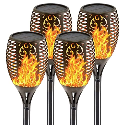 Solar Torch Light, 4 Pack 43" Waterproof Solar Lights Flickering Frame Torch Lights Solar Flame Lights Outdoor Decoration Lighting Dusk to Dawn Auto On/Off for Garden Patio Yard Pathway Driveway