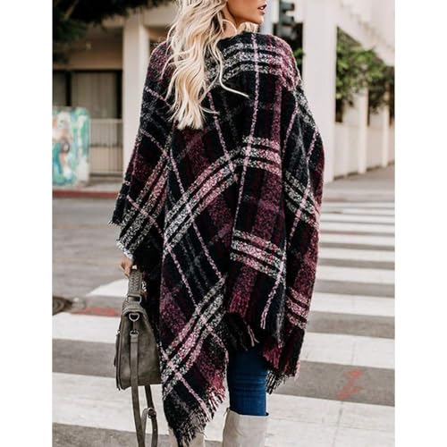 LittleMax Women's Shawl Wraps Fall Clothes Open Front Boho Tessel Cardigan Plaid Knitted Sweater2