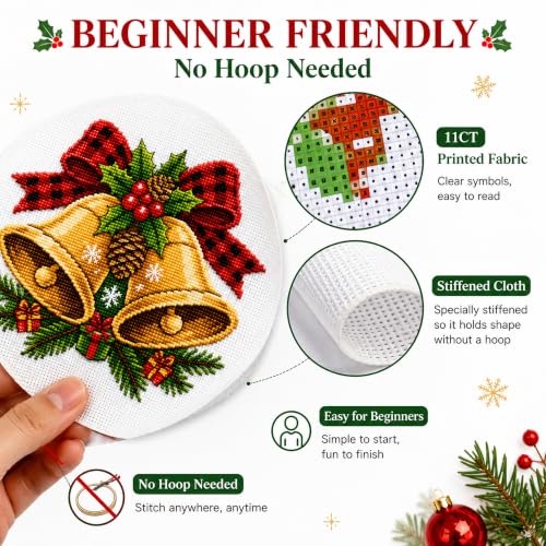 Image of Zhenqing 4 Christmas Cross Stitch Kit, 11CT Santa Truck Bell Set