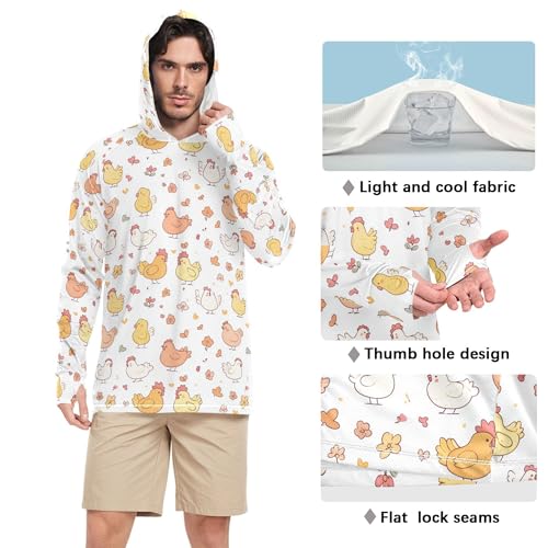 Cartoon Cute Chicken White Mens Sun Shirts Protection Long Sleeve Sailing Rash Guard UPF 50+ Golf Shirt S4