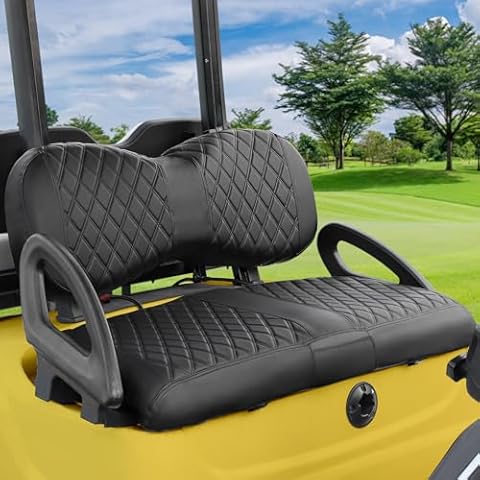 iLSKW Golf Cart Seat Cover for Yamaha G29 / Drive，Premium Marine Leather，Diamond Stripe with Black Stitching Soft Comfortable to Upgrade No Stapler Cover