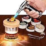 2023 New Cocktail Smoker Kit with Torch with 4 Wood Chips Flavors, Old Fashioned Drink Smoker with Light Up LED Coaster, Infuse Cocktails, Wine, Whiskey, Meats, Whiskey Gifts for Men Women (No Butane)
