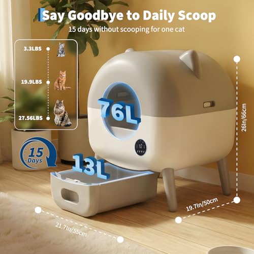 Lettiera Gatto Autopulente, Lettiera Automatica Per Gatti 76L, Sensori Di Sicurezza, Anti Trappola, Antiodore, 6 Luci Ambiente, Controllo App 2.4 Ghz, Pulizia Facile, Ldeale Per Multi Gatti - 7