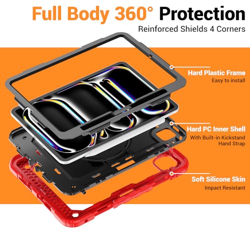 Coque iPad Pro 11 M5 M4 avec porte stylet béquille rotative rouge