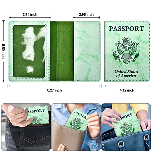 Image of Eoehro Passport and Vaccine Card Holder Combo, Faux Leather, Compact, Lightweight, Waterproof, E-Marble Green