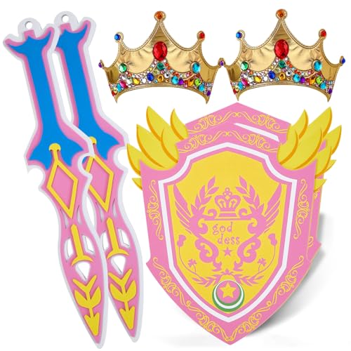RICHNESS Play Sword and Shield for Girl 2sets Kids Sword Shield Pretend Toy Weapons for Party Dress Up and Role Costumes Pack of 2