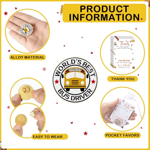 Image of Quelay 24 Sets Bus Driver Appreciation Gifts Includes Bus Driver Lapel Pin Brooches Thank You Card Organza Bags for Retirement Custodian Appreciation Gifts