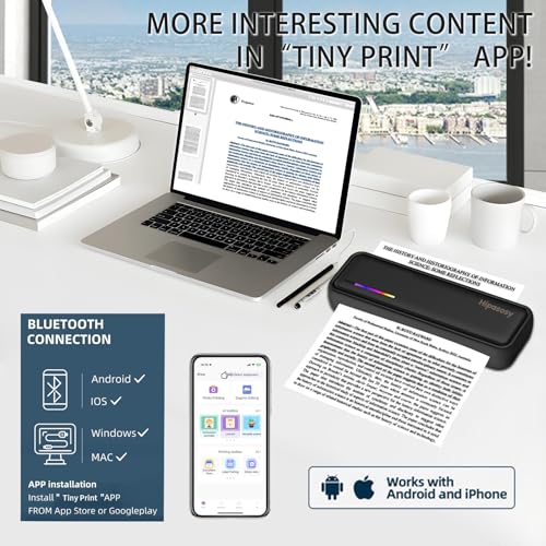 Image of Portable Thermal Wireless Printers for Home Use, Inkless-Bluetooth-Printer Support for 8.5 inchx11 inch US Letter & A4 Size Thermal Paper Compatible with iOS, Android & Laptop for Tattoo,Travel,Office,Black