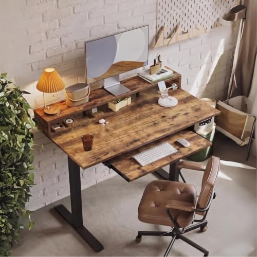 Image of TEKAVO Thron Height Adjustable Table for Office Work | Electric Standing Table Workstation with Monitor Riser with Keyboard Tray for Home Office| 60 kg Load Capacity |120L x 60W | Forest I DIY