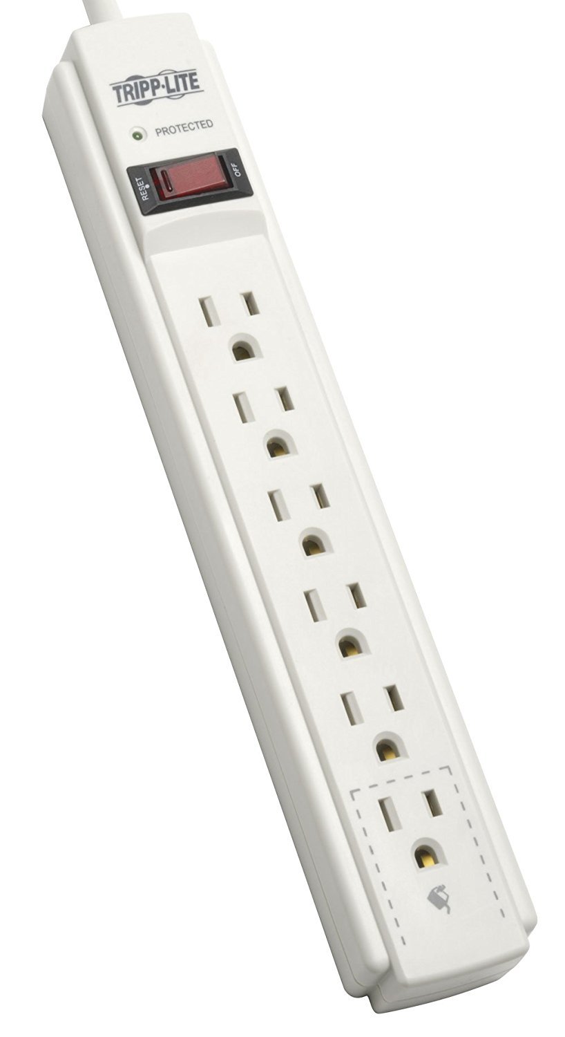 Tripp LITE TLP606 6-Outlet Surge Protector, 6 ft. Cord, 790 Joules, Diagnostic LED, Light Gray Housing