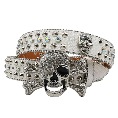 Ceinture tête de mort strass punk pour homme et femme style gothique chic