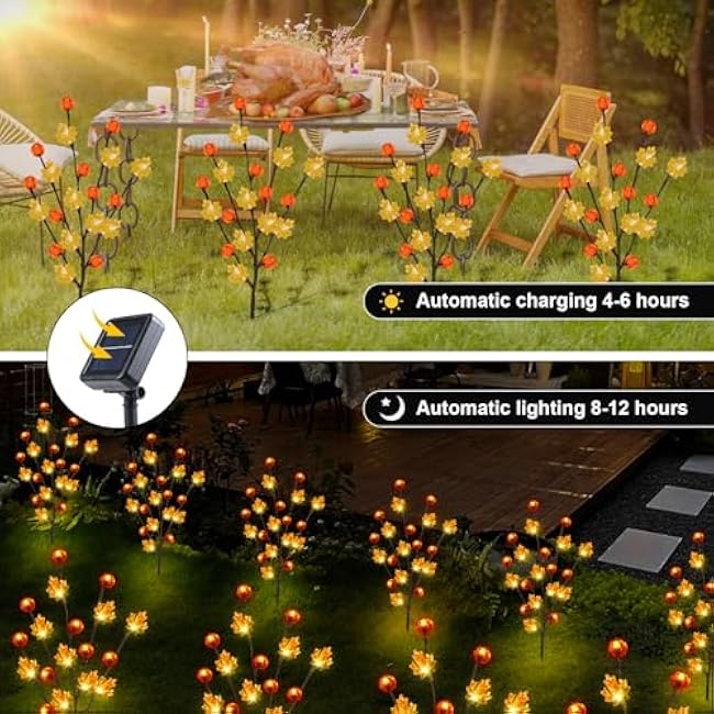 Fall Decor Solar Garden Lights Outdoor for Thanksgiving Decorations,4PACK 80LED Pumpkin Maple Leaf Tree with Friendsgiving Gifts,Solar Fall Decor Lights for Home/Garland/Thanksgiving Day Orange