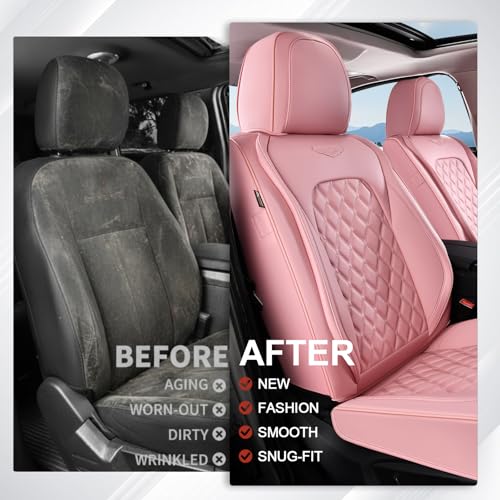 Image of Coverado Front Seat Covers, Luxury Faux Leather Breathable Waterproof Protectors, Universal Fit for Cars, SUVs, Trucks, Durable Car Seat Protectors, Waterproof Car Cushions - Pink