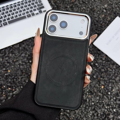 Étui iPhone 16 en cuir noir avec chargement magnétique et antichoc