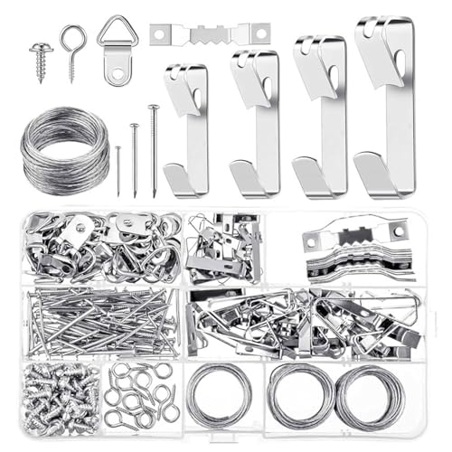 Image of 246Pcs Heavy Duty Picture Hanging Hook Hardware with Nails Metal Picture Hangers for Drywalls Wood Wall Enduring