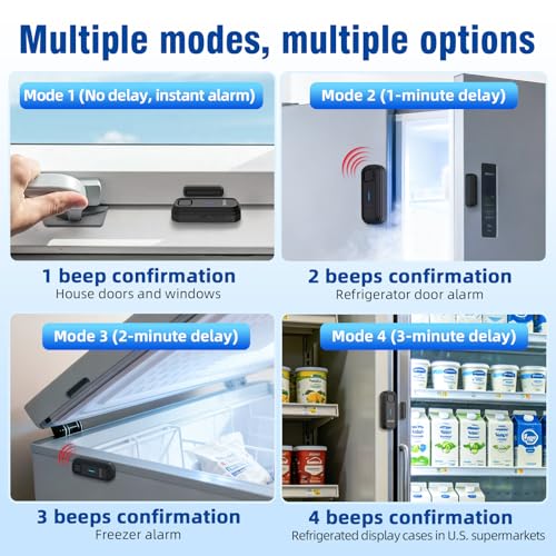 Image of DAYTECH Freezer Door Alarm with Delay 1 /2 /3 /4 mins When Left Open Window Chime Close Doors Reminder Refrigerator Door Alarm 0 to 120 dB for Fridge Home Store Office 2 Packs Black