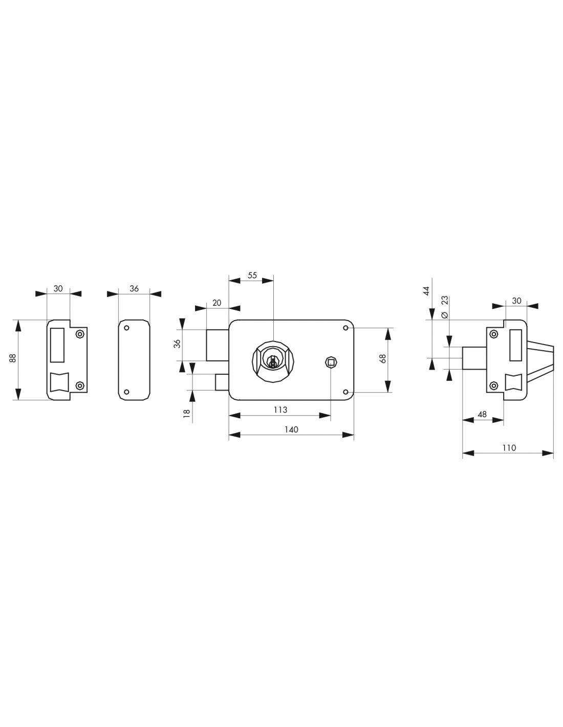 THIRARD - Serrure Horizontale en Applique Double Entrée à Fouillot pour Porte d'Entrée - Gauche - Axe 55 mm - 140 x 88 mm - Noir - 3 Clés - Mécanisme à 2 Tours
