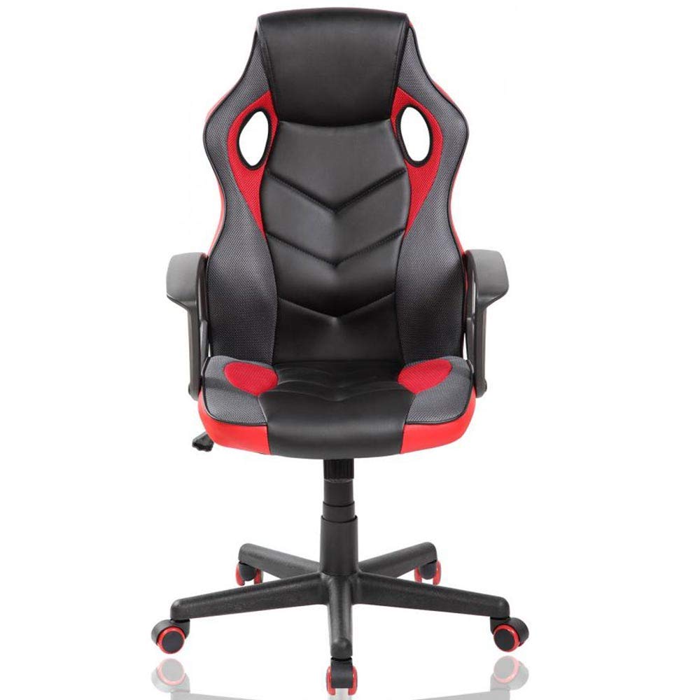 BAKAJI Sedia Poltrona Gaming Scrivana Ufficio Casa in Ecopelle Schienale Reclinabile Rotazione 360 Gradi Direzionale Altezza Regolabile Base 5 Ruote (Rosso)